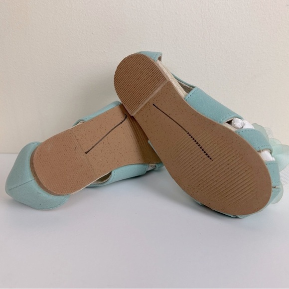 Joyfolie | Flower Embellished Chiffon Tulle Blue Open Toe Ballet Shoes | Girls 6 - Picture 6 of 7